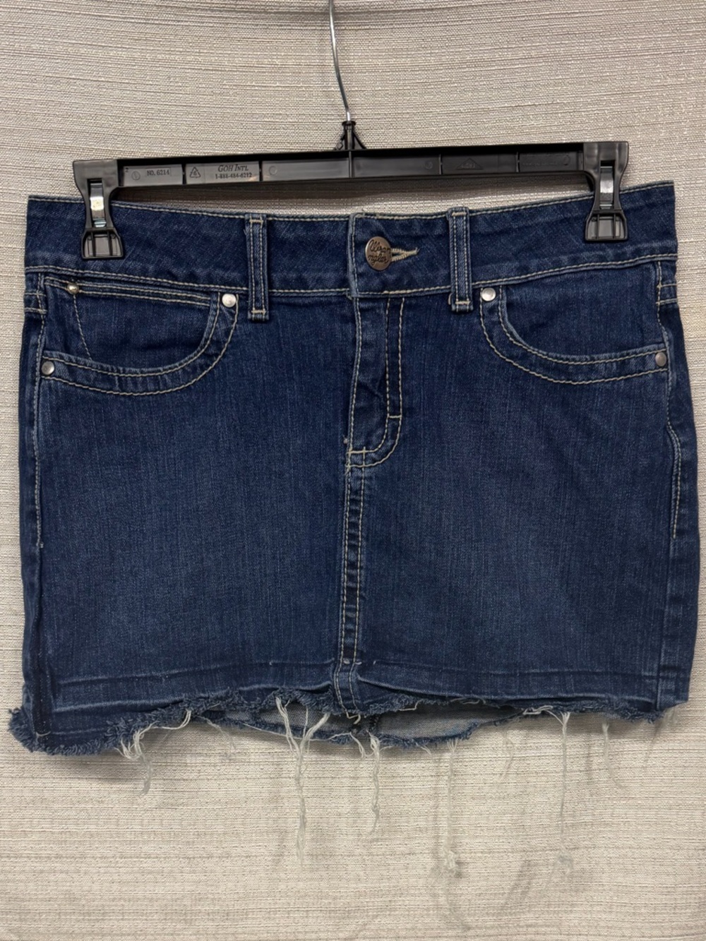 Wrangler Dark Blue Denim Mini Skirt with Frayed Hem
